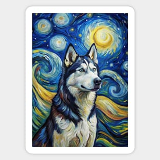 Siberian Husky Dog Breed Painting in a Van Gogh Starry Night Art Style Sticker